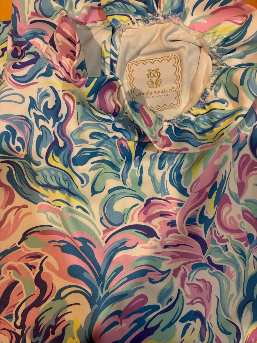 Simply southern Colorful Swirl Ruffle-Trim Top — Pastel Multicolor